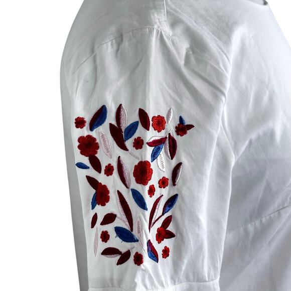 MUDPIE Michelle White Cotton Sheath Dress Floral Embroidered Bell Sleeves Sz S - Picture 6 of 12